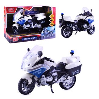 Модель пластик Мотоцикл Полиция 17 см, (свет-звук, подв. дет.,) в коробке