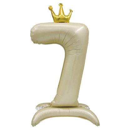 Шар (40''/102 см) Цифра, 7 Золотая корона, на подставке, Белый песок, 1 шт. в уп.