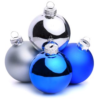 Новогоднее подвесное украшение "Синий с серебром" из стекла, набор из 4 штук 6х6х6см