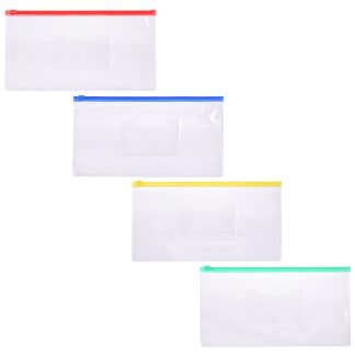 Папка на молнии DL (260x140 мм) ПВХ 150 мкм, с карманом для визитной карточки, молния 4 цвета ассорти