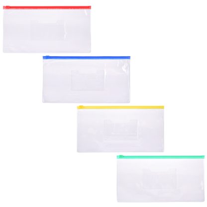 Папка на молнии DL (260x140 мм) ПВХ 150 мкм, с карманом для визитной карточки, молния 4 цвета ассорти