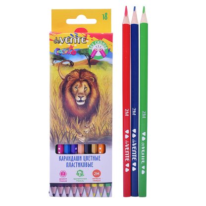 Карандаши цветные пластиковые "Животный мир" 18 цветов, 2М, диаметр грифеля 3 мм, шестигранные, пластиковый корпус, в картонной коробке